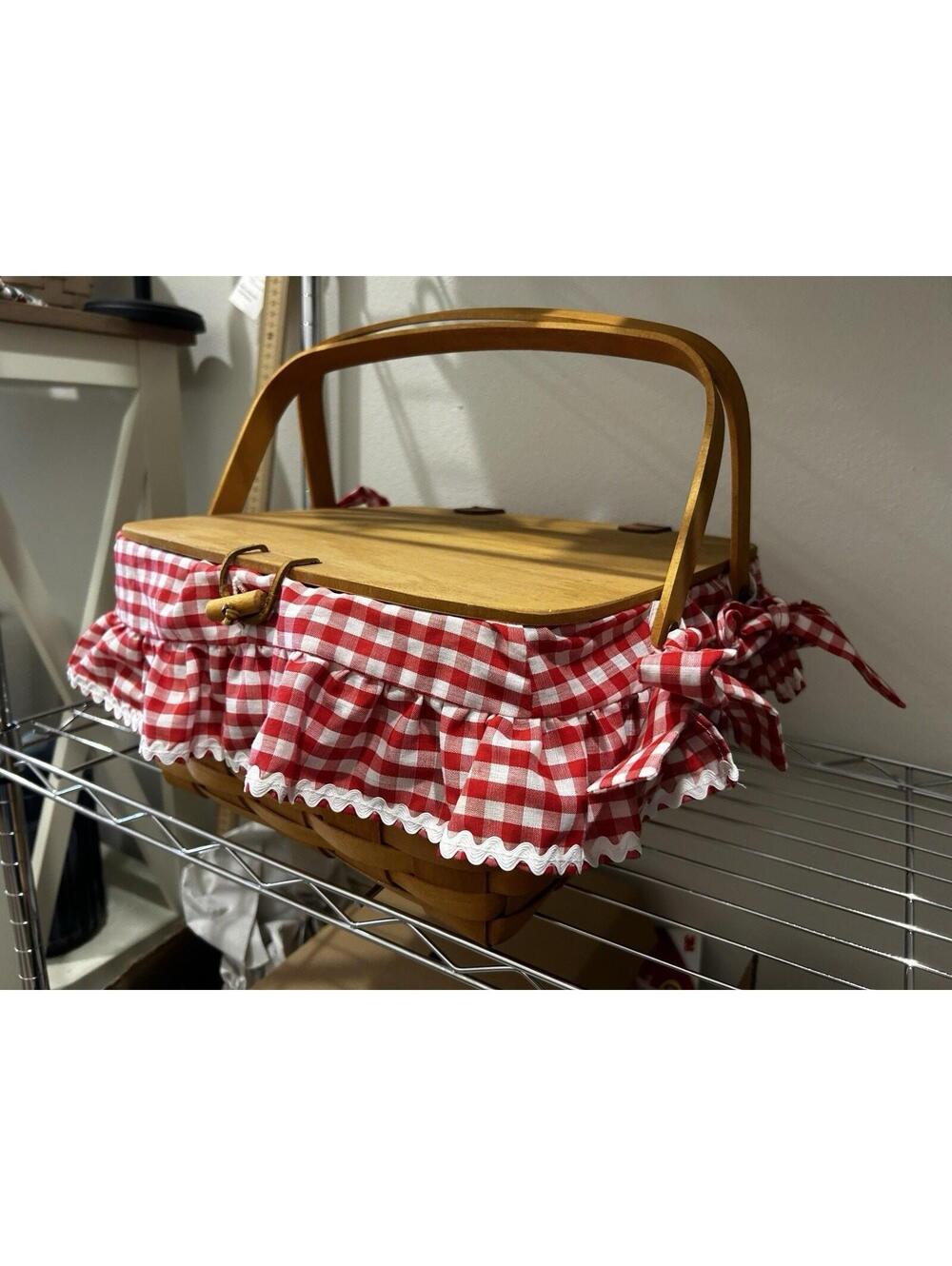 Longaberger Small Picnic Basket Gingham Check Liner Protector Lid Riser